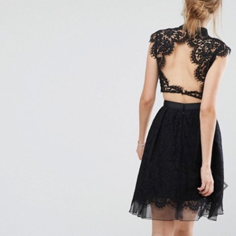 French Connection Lace Flared Black Skirt Size 6.